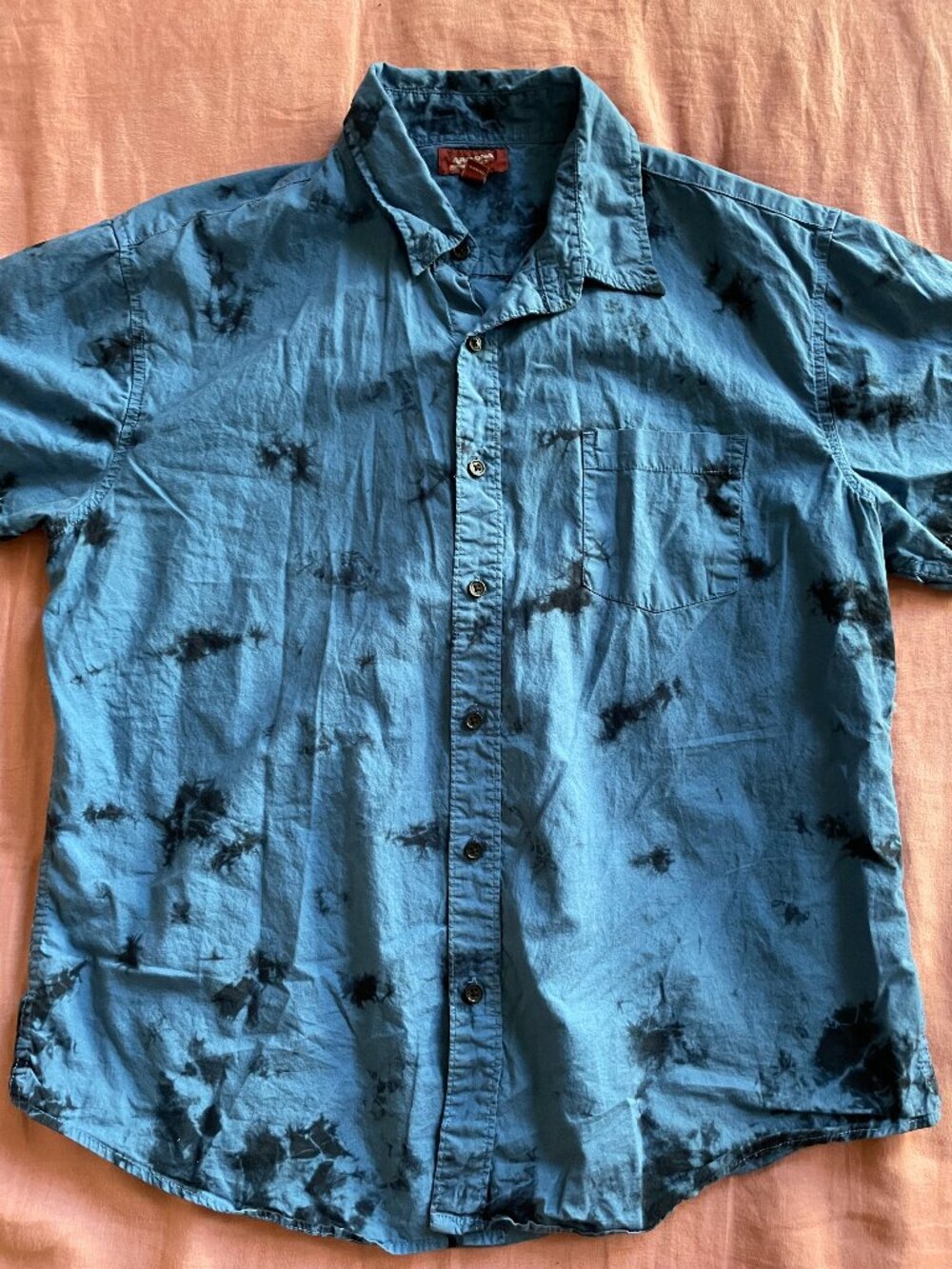 Vintage Mens Arizona Blue Tie-Dye Short Sleeve Button Up Shirt - Size L